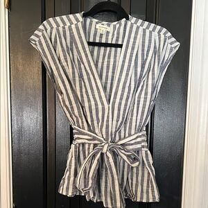 Striped V-Neck Wrap Top